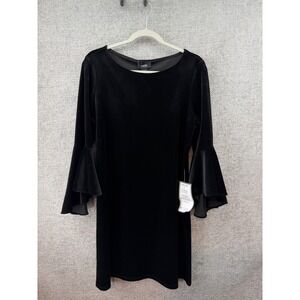 MSK Women's L Black Velvet Bell Sleeve Shift Dress with Matching Mask Classic